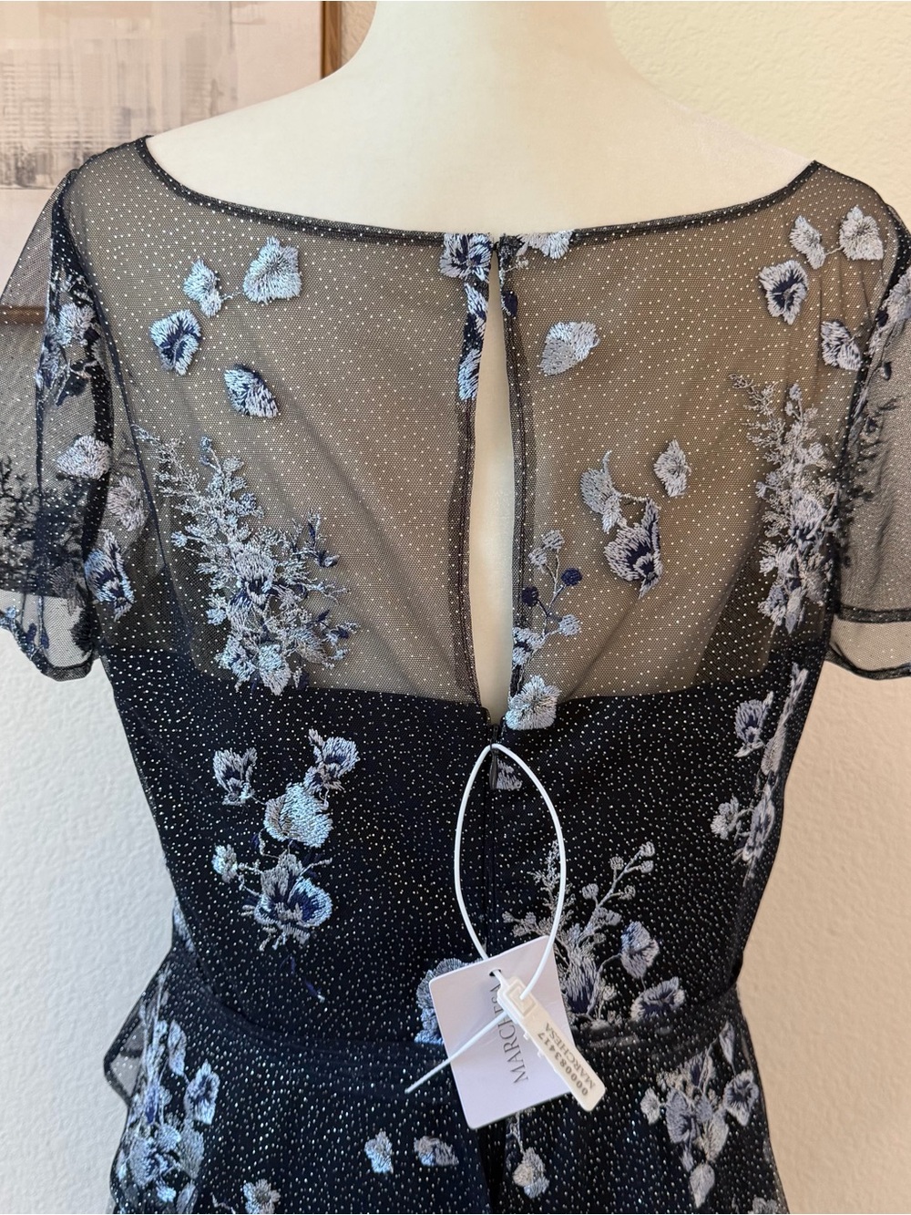 Marchesa Notte Midi Cocktail Dress in Navy Sz 12 NWT - Picture 6 of 12